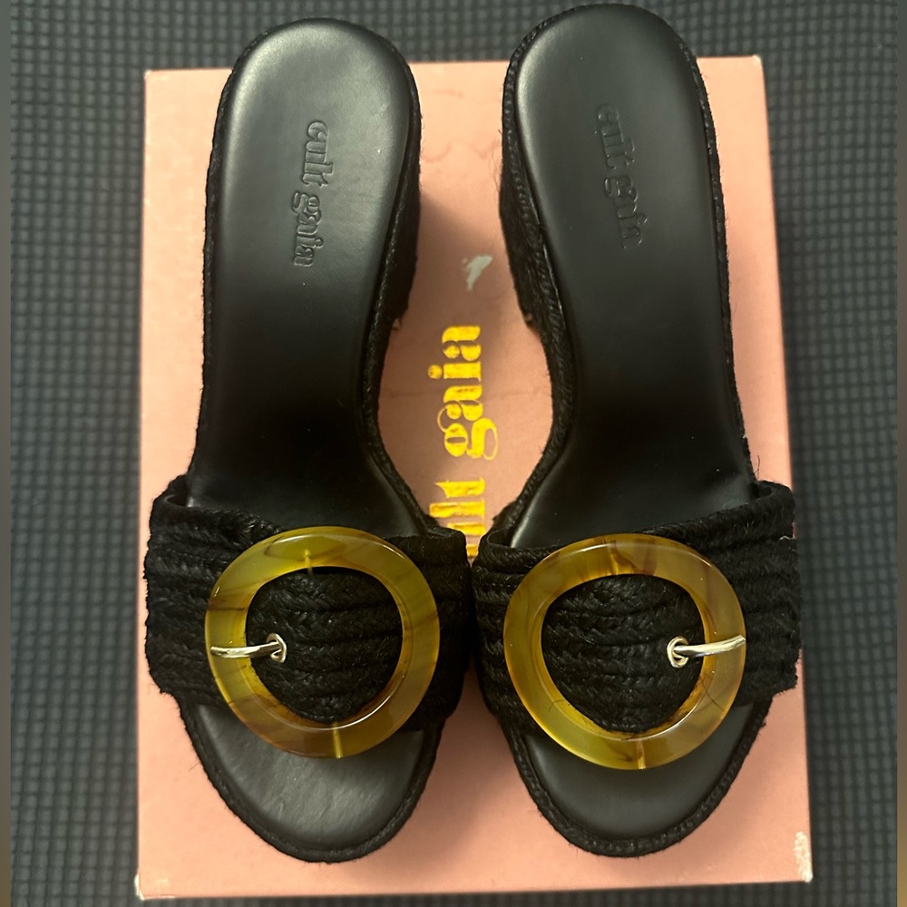 Cult Gaia Cleia black jute platform sandal NIB 38